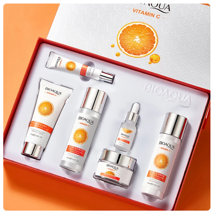 6pcs BIOAQUA Vitamin C Eye Face Cream Serum Facial Cleanser Skin Care Set